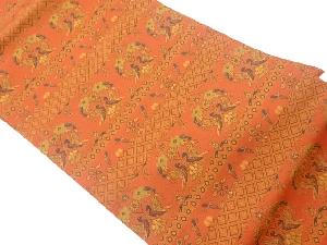 リサイクル　横段に花鳥・菱模様織出し名古屋帯